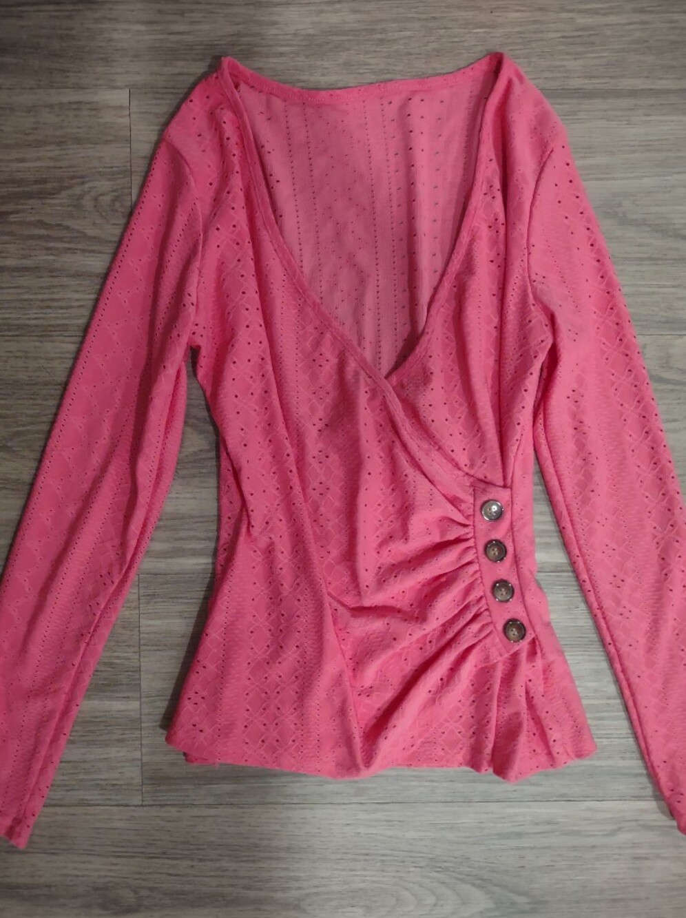 Pink Eyelet Long Sleeve Button Detail Dress